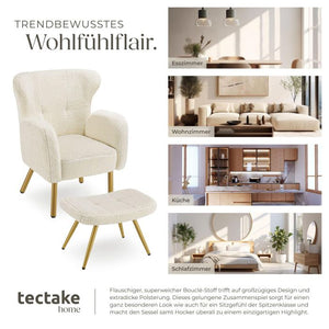 Sessel mit Hocker Vänersborg Bouclé creme/gold