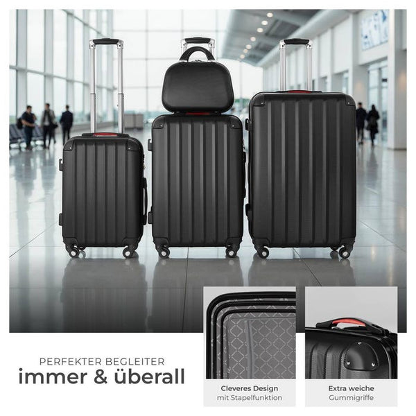 Hartschalenkoffer und Beauty-Case Set 4-tlg. Schwarz