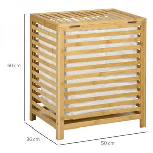 Wäschekorb aus Bambus, herausnehmbarer Wäschesack, wasserbeständig, Natur + Beige