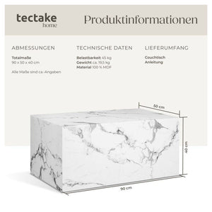 Couchtisch Lasley Marmor Optik weiß 90 x 50 x 40 cm