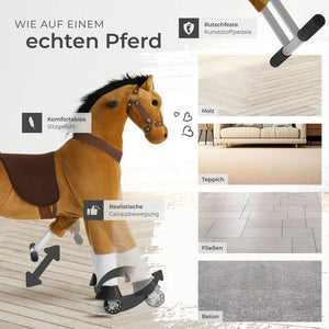 Schaukelpferd auf Rollen, Plüsch, realistisches Design 34 x 89 x 100 cm