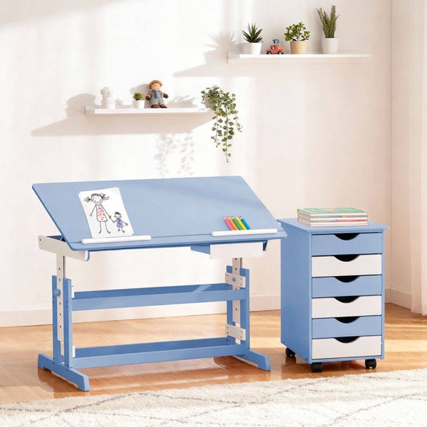 Kinderschreibtisch und Rollcontainer, blau