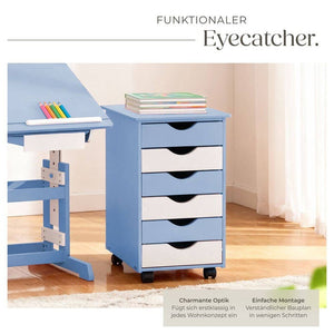 Rollcontainer aus Holz, blau