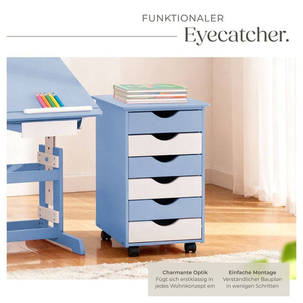Rollcontainer aus Holz, blau