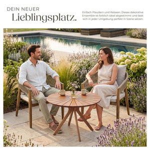 3-teiliges Gartenset Tisch und 2 Stühle Akazienholz Sand