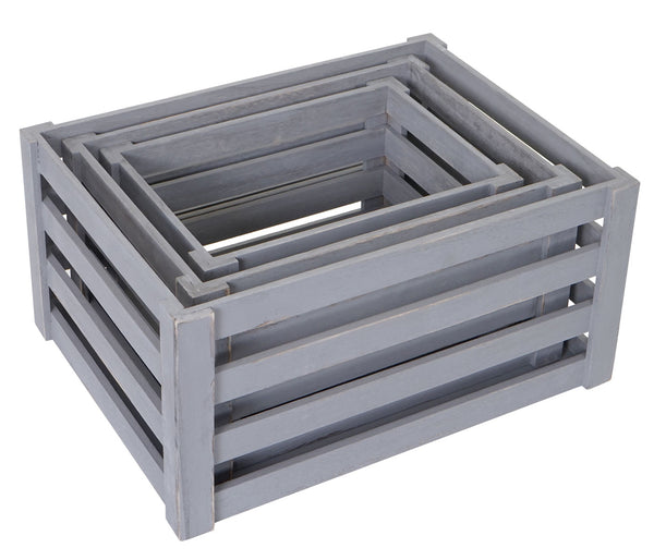 3er Set Holzkiste Weinkiste Shabby-Look grau