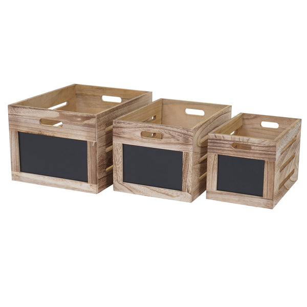 3er Set Shabby-Chic Holzkiste mit Tafel ~ Vintage natur