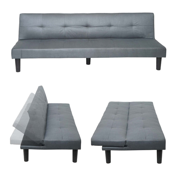 3er-Sofa, Couch Schlafsofa, Schlaffunktion 195cm ~ Stoff/Textil, grau