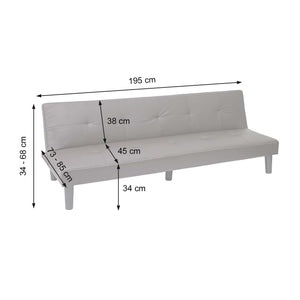 3er-Sofa, Couch Schlafsofa, Schlaffunktion 195cm ~ Stoff/Textil, grau