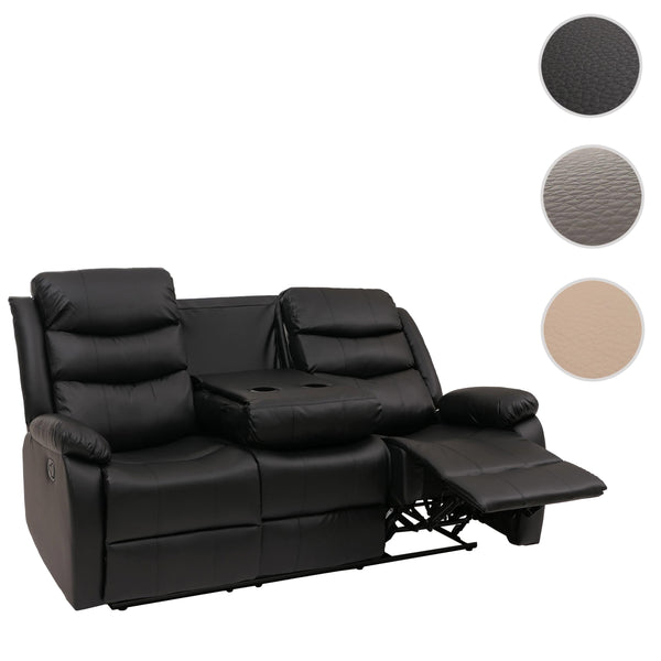 3er Kinosessel Relaxsessel Kunstleder mit Liegefunktion schwarz