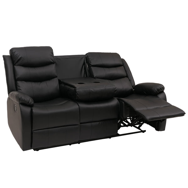 3er Kinosessel Relaxsessel Kunstleder mit Liegefunktion schwarz