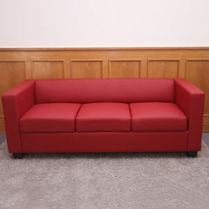 3er Loungesofa Couch aus Kunstleder rot