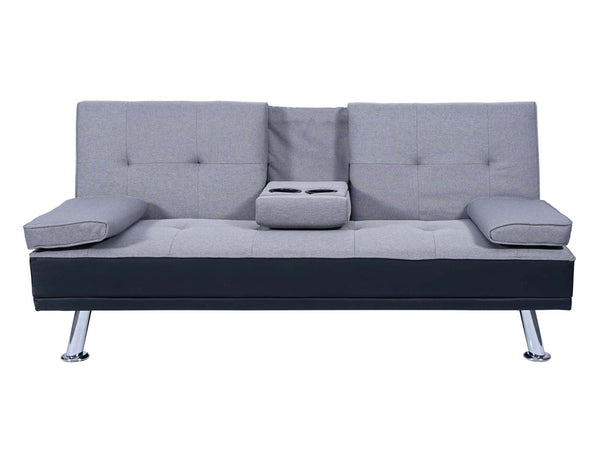 3er Schlafsofa Gästebett Kunstleder/Textil schwarz hellgrau