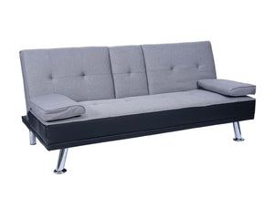 3er Schlafsofa Gästebett Kunstleder/Textil schwarz hellgrau