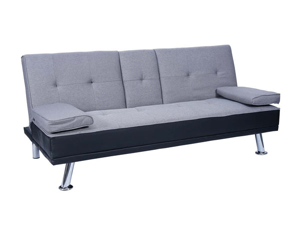 3er Schlafsofa Gästebett Kunstleder/Textil schwarz hellgrau