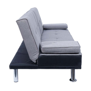 3er Schlafsofa Gästebett Kunstleder/Textil schwarz hellgrau
