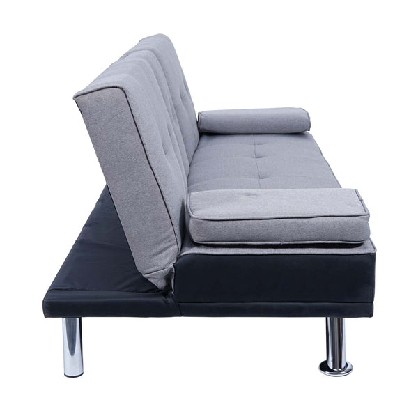 3er Schlafsofa Gästebett Kunstleder/Textil schwarz hellgrau