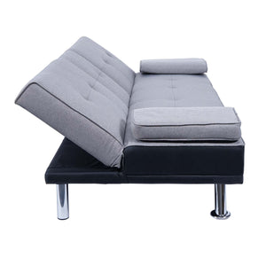 3er Schlafsofa Gästebett Kunstleder/Textil schwarz hellgrau