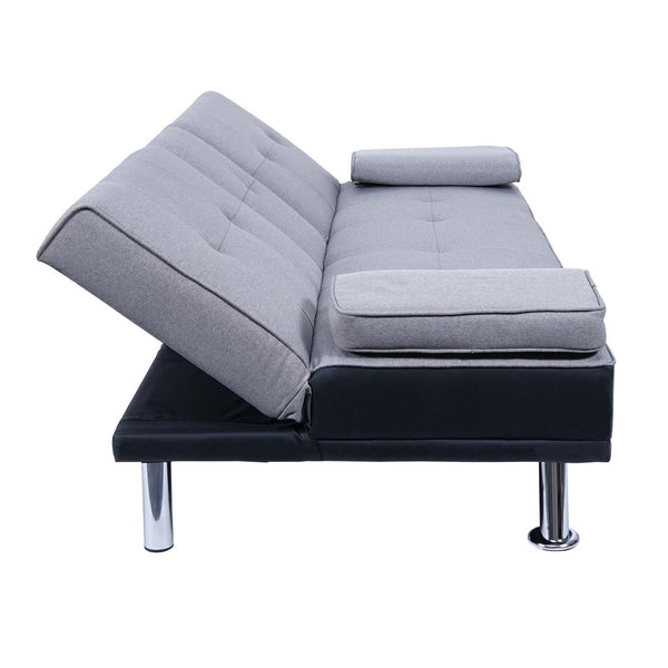 3er Schlafsofa Gästebett Kunstleder/Textil schwarz hellgrau
