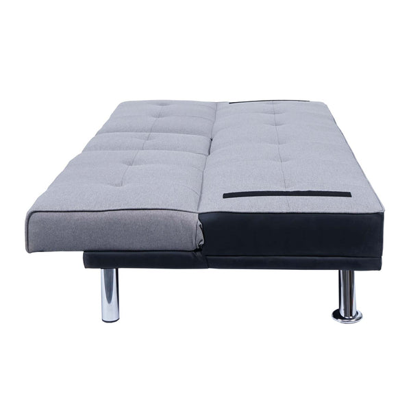 3er Schlafsofa Gästebett Kunstleder/Textil schwarz hellgrau