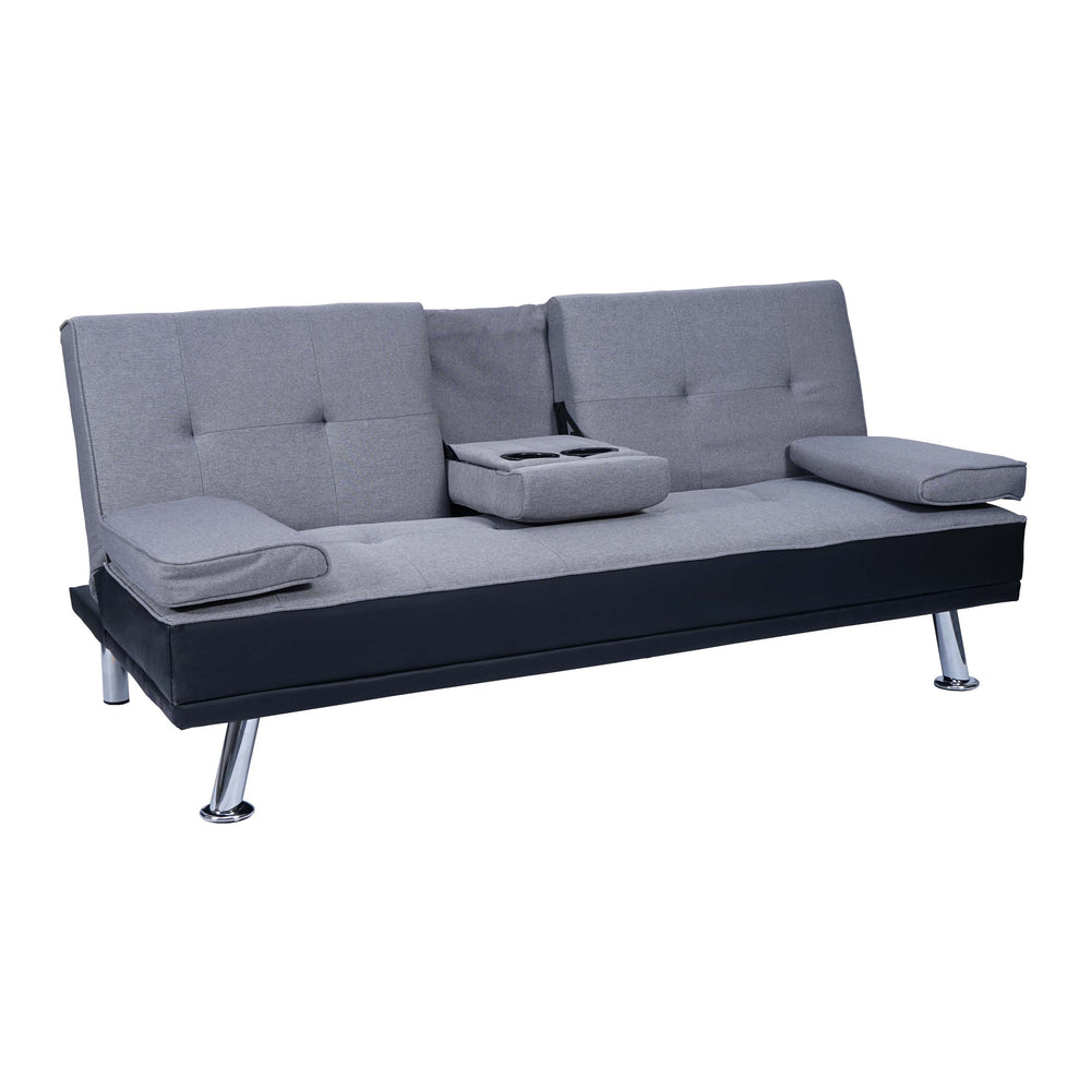3er Schlafsofa Gästebett Kunstleder/Textil schwarz hellgrau