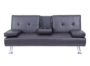 3er-Sofa Schlafsofa Gästebett Kunstleder mit Tassenhalter braun