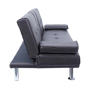 3er-Sofa Schlafsofa Gästebett Kunstleder mit Tassenhalter braun