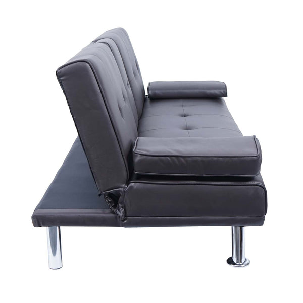3er-Sofa Schlafsofa Gästebett Kunstleder mit Tassenhalter braun
