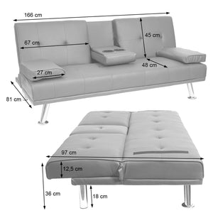 3er-Sofa Schlafsofa Gästebett Kunstleder mit Tassenhalter schwarz