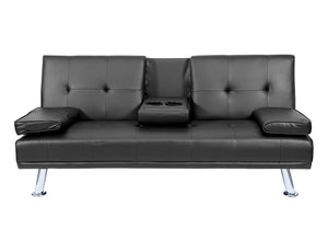 3er-Sofa Schlafsofa Gästebett Kunstleder mit Tassenhalter schwarz