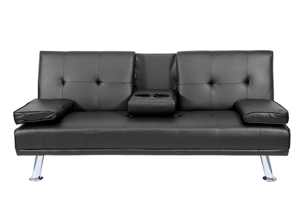 3er-Sofa Schlafsofa Gästebett Kunstleder mit Tassenhalter schwarz