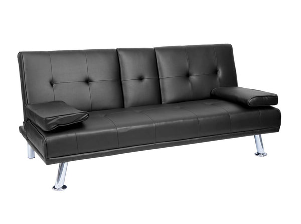 3er-Sofa Schlafsofa Gästebett Kunstleder mit Tassenhalter schwarz