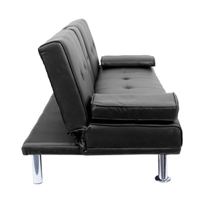 3er-Sofa Schlafsofa Gästebett Kunstleder mit Tassenhalter schwarz