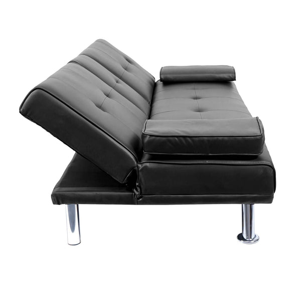 3er-Sofa Schlafsofa Gästebett Kunstleder mit Tassenhalter schwarz