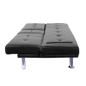 3er-Sofa Schlafsofa Gästebett Kunstleder mit Tassenhalter schwarz