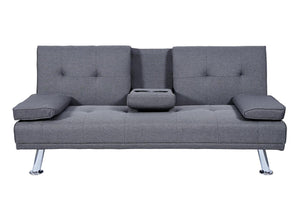 3er-Sofa Schlafsofa Gästebett mit Tassenhalter Textil dunkelgrau