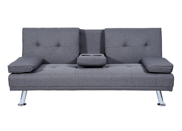 3er-Sofa Schlafsofa Gästebett mit Tassenhalter Textil dunkelgrau