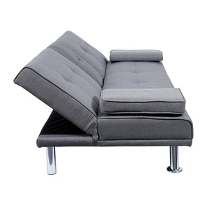 3er-Sofa Schlafsofa Gästebett mit Tassenhalter Textil dunkelgrau