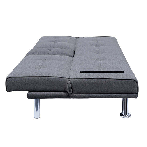 3er-Sofa Schlafsofa Gästebett mit Tassenhalter Textil dunkelgrau