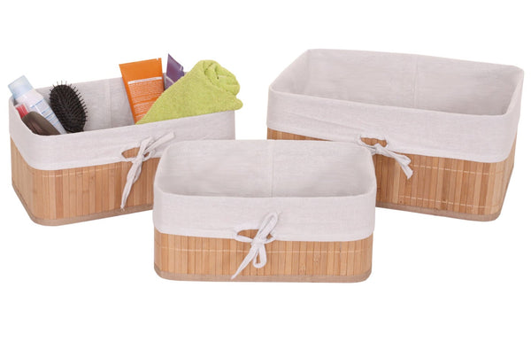 3er Set Aufbewahrungskorb Bambus Ordnungsbox naturfarben