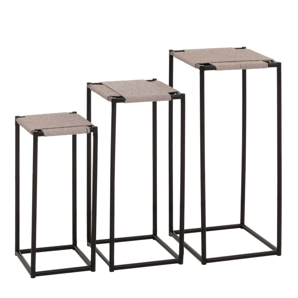 3er-Set Blumentische stapelbar Metall Papierseil grau