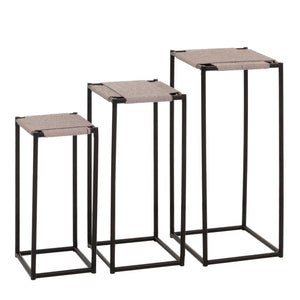 3er-Set Blumentische stapelbar Metall Papierseil grau