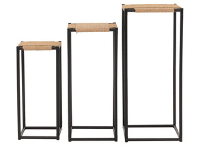 3er-Set Blumentisch Beistelltisch stapelbar Metall Papierseil natur