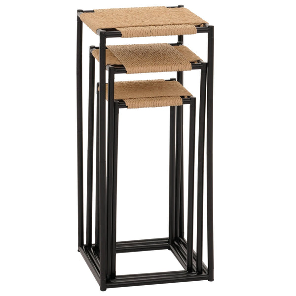 3er-Set Blumentisch Beistelltisch stapelbar Metall Papierseil natur
