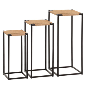 3er-Set Blumentisch Beistelltisch stapelbar Metall Papierseil natur