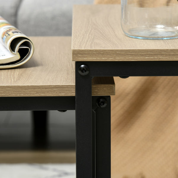3er-Set Couchtisch Beistelltisch mit Stahlrahmen Schwarz-Natur