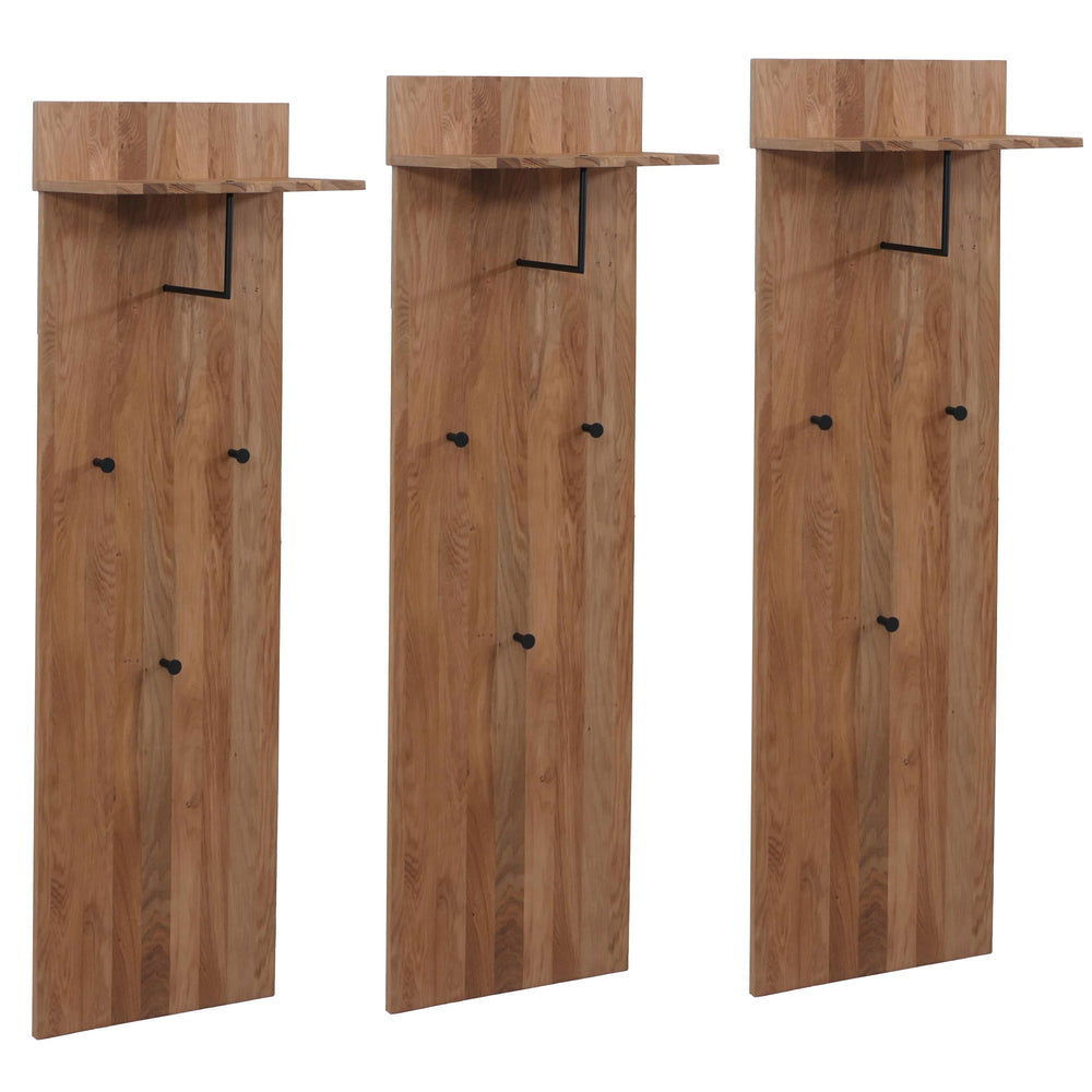 3er-Set Garderobenpaneel Wandgarderobe Massivholz Ablage Haken Eiche