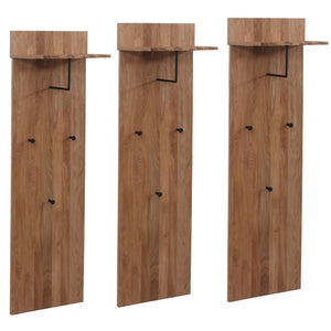 3er-Set Garderobenpaneel Wandgarderobe Massivholz Ablage Haken Eiche