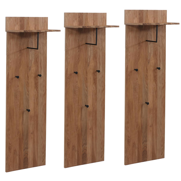 3er-Set Garderobenpaneel Wandgarderobe Massivholz Ablage Haken Eiche