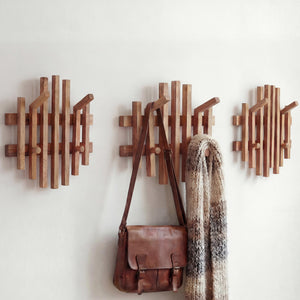 3er-Set Garderobenpaneel Wandgarderobe Massivholz Eiche